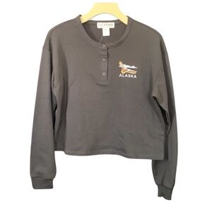 Cut & Paste Juniors Long Sleeve Cropped Embroidered Alaska Sweatshirt